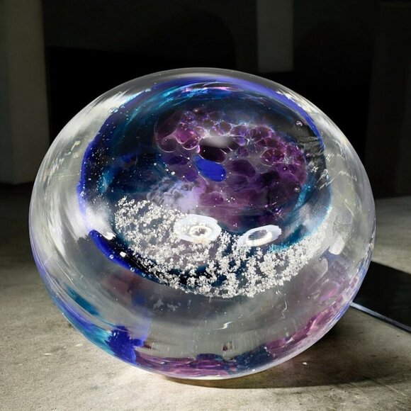 Venetian Italian Art Glass Paperweight Hand Blown With Silver Flecks Multicolor - Picture 2 of 15